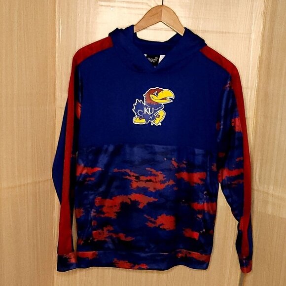 Gen 2 Kids University Of Kansas Red Blue Camouflage Jayhawk Hooded Sweatshirt XL - Picture 1 of 10
